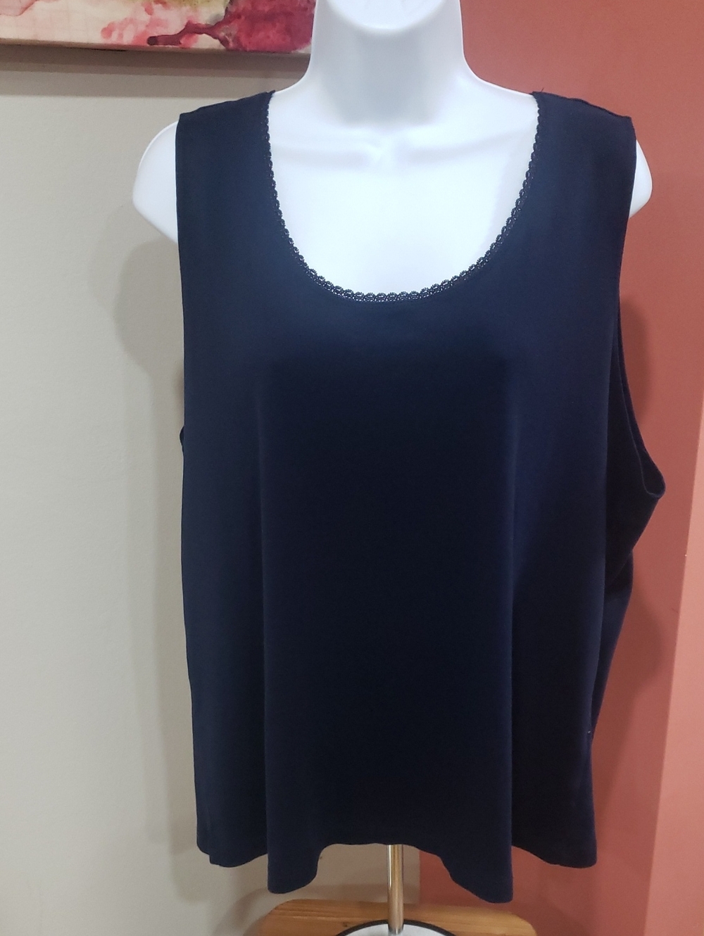 Studio Works Wowan's Navy Tank Top with Lace Trim, 3X